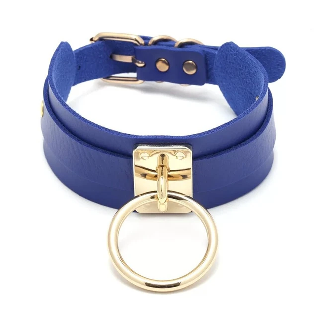 Collier BDSM Bondage en cuir : Coeur Bleu Verrouillable par