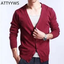 ATTYYWS мужской вязаный кардиган Новая мода кашемир шерсть повседневные тонкие свитера с v-образным вырезом удобные вязаные жакеты размера плюс мужские