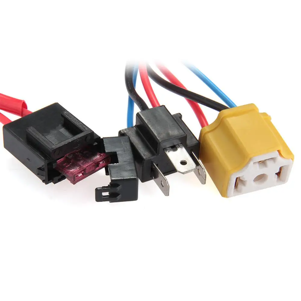 H4/9003 Ceramic Fused Relay Wiring Harness Headlight Bulb Booster