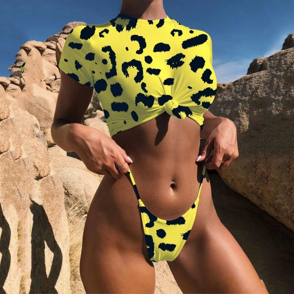 Купальник Бикини купальник с тигровыми полосками женский купальник желтый бразильский купальник Женская футболка стринги бикини сексуальный плавательный дропшиппинг - Цвет: Leopard