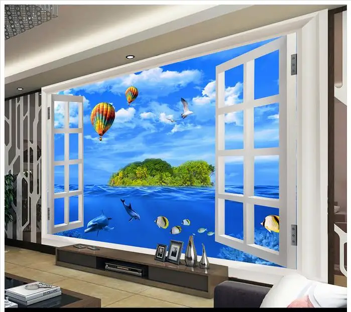 

3d wallpaper 3d murals wallpaper for walls 3 d wall 3 d window underwater world TV setting wall livingroom wallpaper home decor