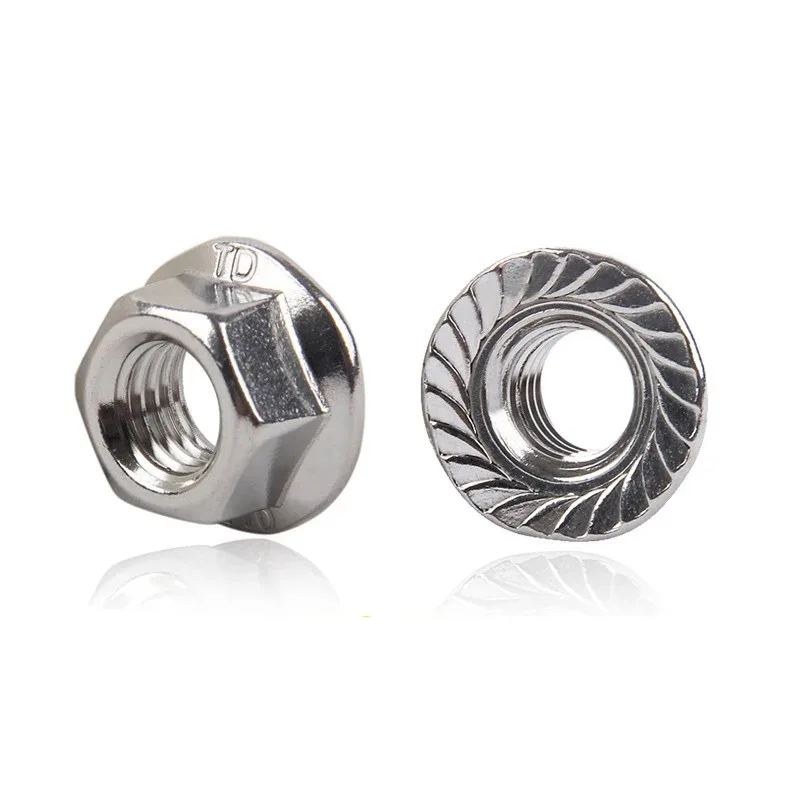 50PCS DIN6923 304 stainless steel hexagonal hexagon nuts with flange