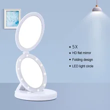 Портативный 5X увеличительное зеркало для макияжа с 10 светодиодный свет складной круглый двухстороннее зеркало для макияжа для настольного ванной путешествия