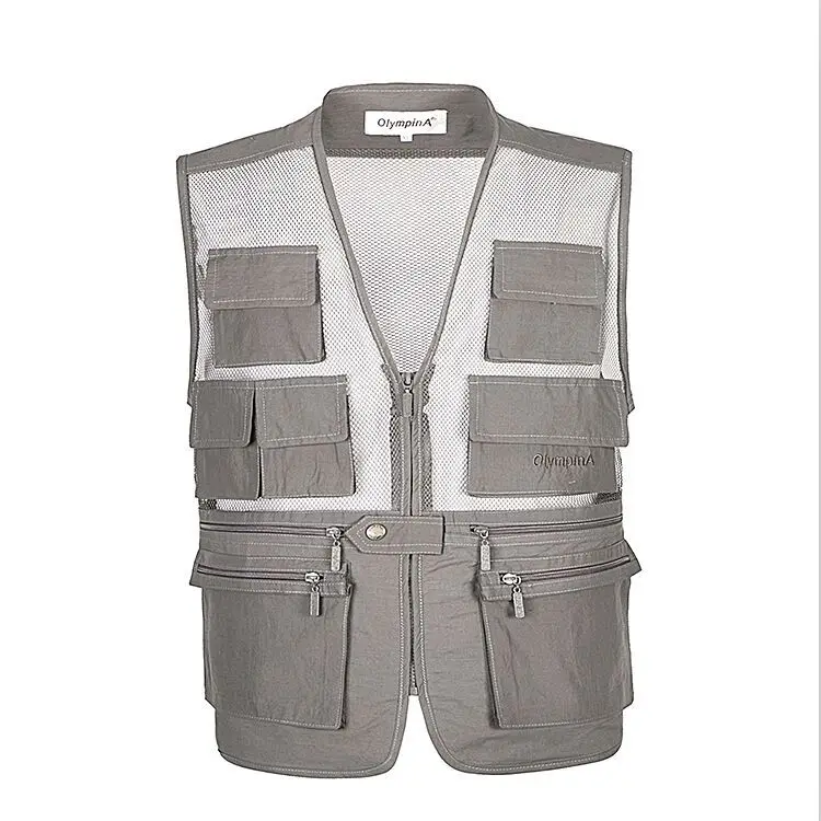 Mens Vest Military Tactical Quick Dry Thin Vest Sleeveless Waistcoat Loose Multi-pockets Breathable Photography Hunter Work Vest - Цвет: Gray