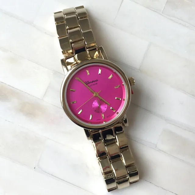 Новинка чистый классический высокой полированный браслет часы, 7 цветов простые Цвет циферблатом Роскошные Женева Для женщин Нержавеющая сталь часы