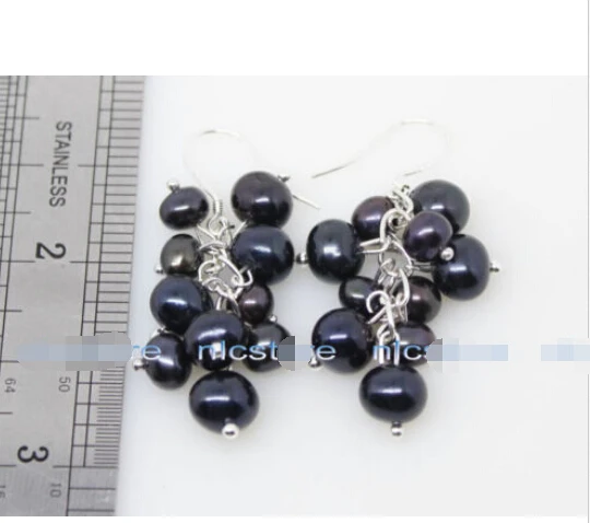 

Free shipping@@@@@ beauty 1pair 5mm-7mm black pearl handmade drop/Dangle earring Fashion Jewelry 6.10