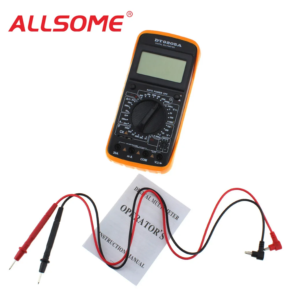 ALLSOME DT9205A AC DC ЖК дисплей профессиональный электрический цифровой мультиметр