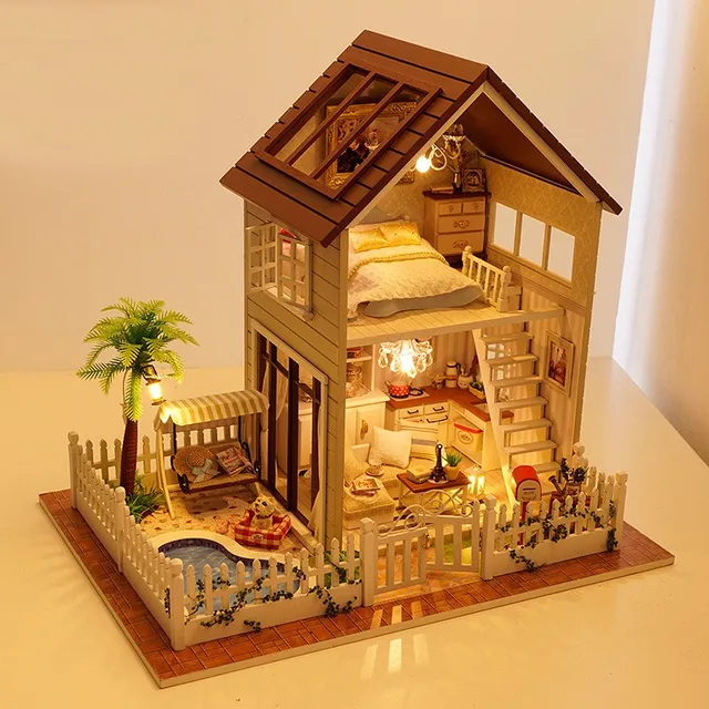 handmade miniature dollhouse diy doll house paris villa girl gift present dream house model kit room - Dream House Model handmade miniature dollhouse diy doll house paris villa girl gift present dream house model kit room - Dream House Model