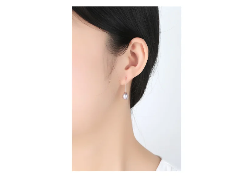 925 Sterling Silver Ear Hook Natural Fresh Water Rice Pearl Dangle Drop Earrings For Women Simple Classic Jewelry JPSE001