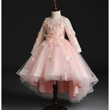 Элегантное платье для девочек; платье с цветочным узором для девочек; праздничное платье с кружевными рукавами; свадебное платье принцессы; платья для первого причастия с аппликацией