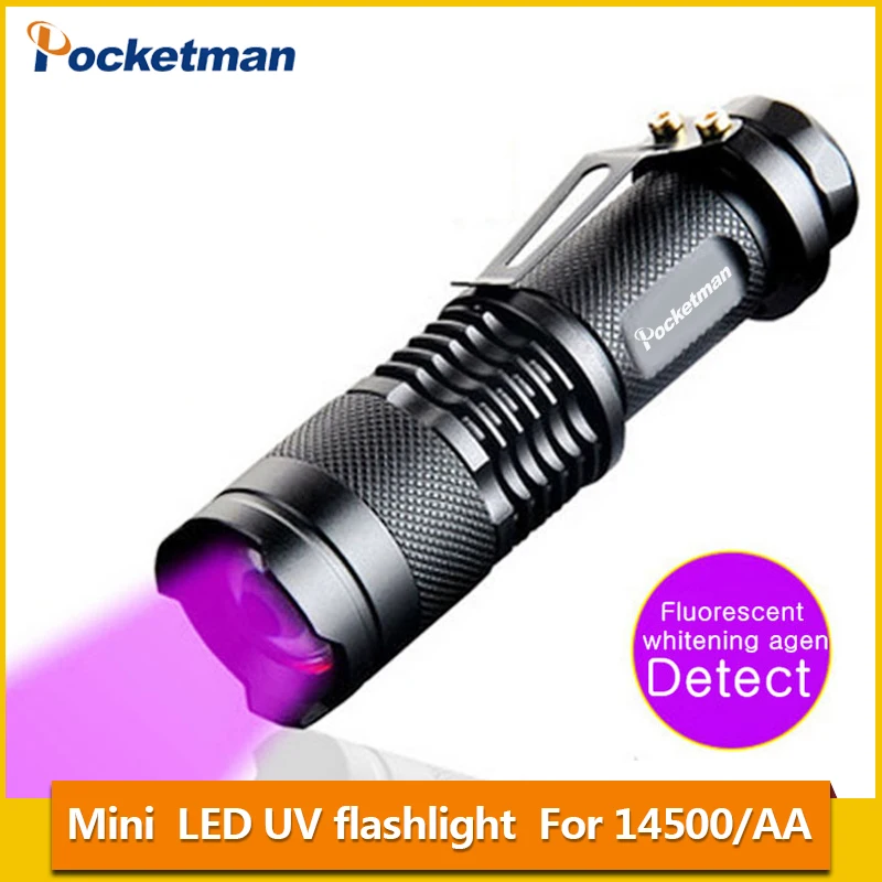 

HOT Professional Fluorescent agent detection UV 395nm led flashlight torch lamp purple violet light of AA or 14500 battery Z90