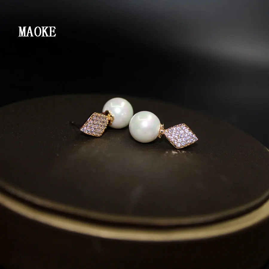 Корейские серьги с бусинами из циркония модные милые геометрические Модная