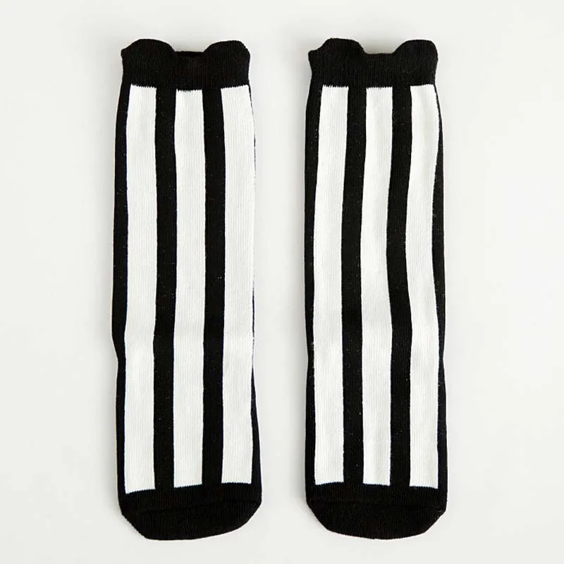 Мультфильм милые детские носки с принтом животных хлопок Детские носки для младенцев Высокие носки по колено; Носки с рисунком лисички для девочек; аксессуары - Цвет: Black Lines