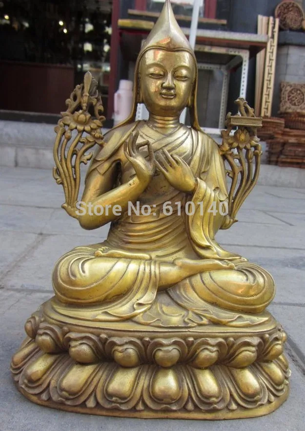 

Tibet Buddhism Temple Pure Brass Copper Tsongkhapa Tsong-kha-pa Buddha Statue