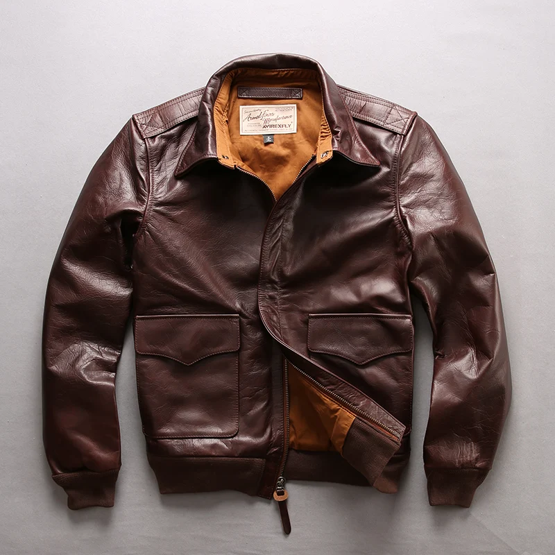 Great Value Read Description! Asian size air force flight A1 pilot leather cowhide jacket high quality genuine cow leather A1 jacket M6070