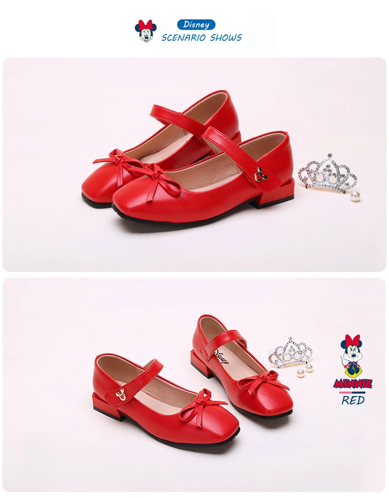 Disney/детская кожаная обувь с бантом для девочек; весенние удобные тонкие туфли для детей; кожаные туфли принцессы; Размеры 26-37