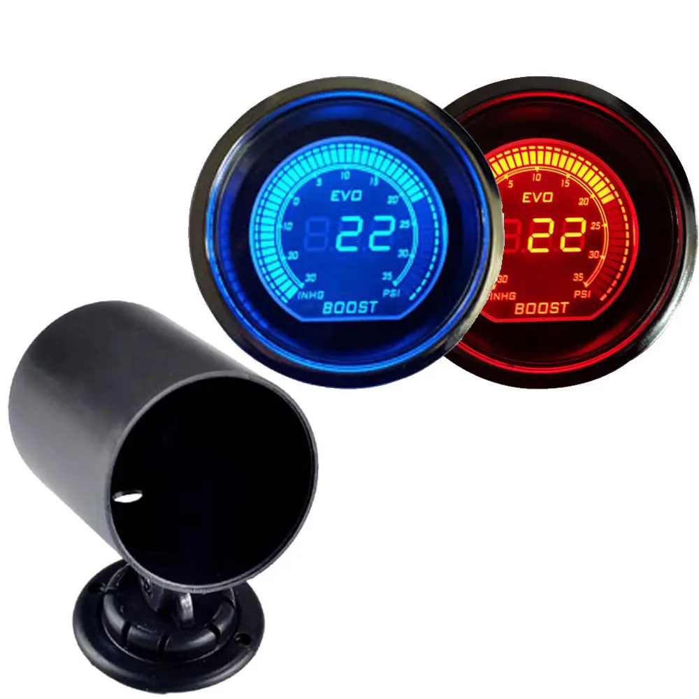 EE support 2" 52mm Blue/Red LED Light PSI Turbo Boost Gauge Vacuum