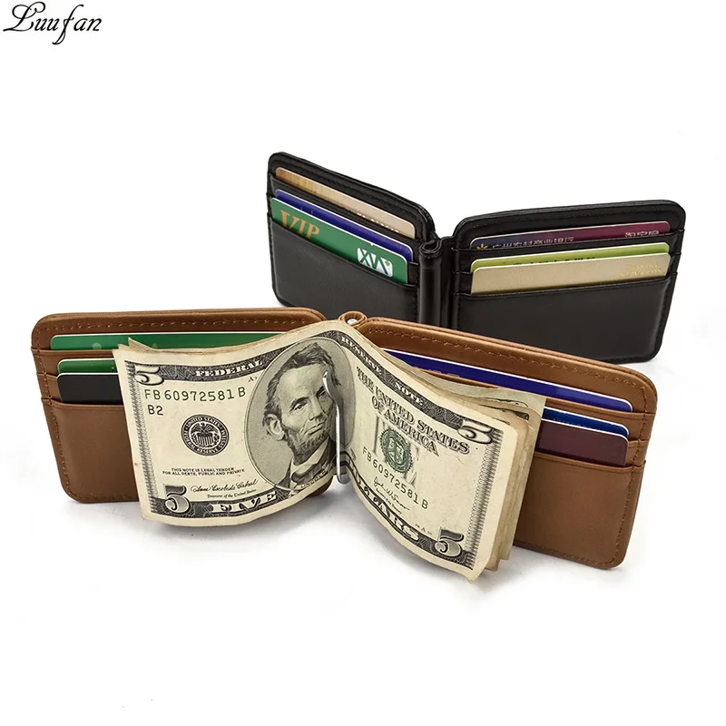

Fashion Genuine Cow Leather Money Clip Slim Real Cowhide Man Women Short Bifold Wallets Card case Mini Male Purses Balck