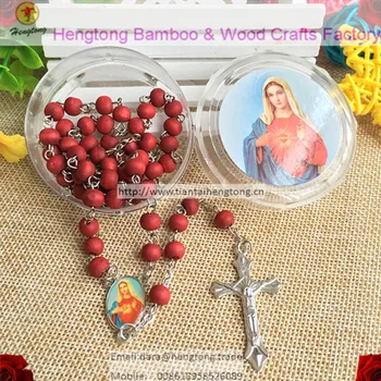 

free ship 9pcs/pack perfume rose scented rosary necklace/ red bead rosary with virgin mary center and plastic saint box