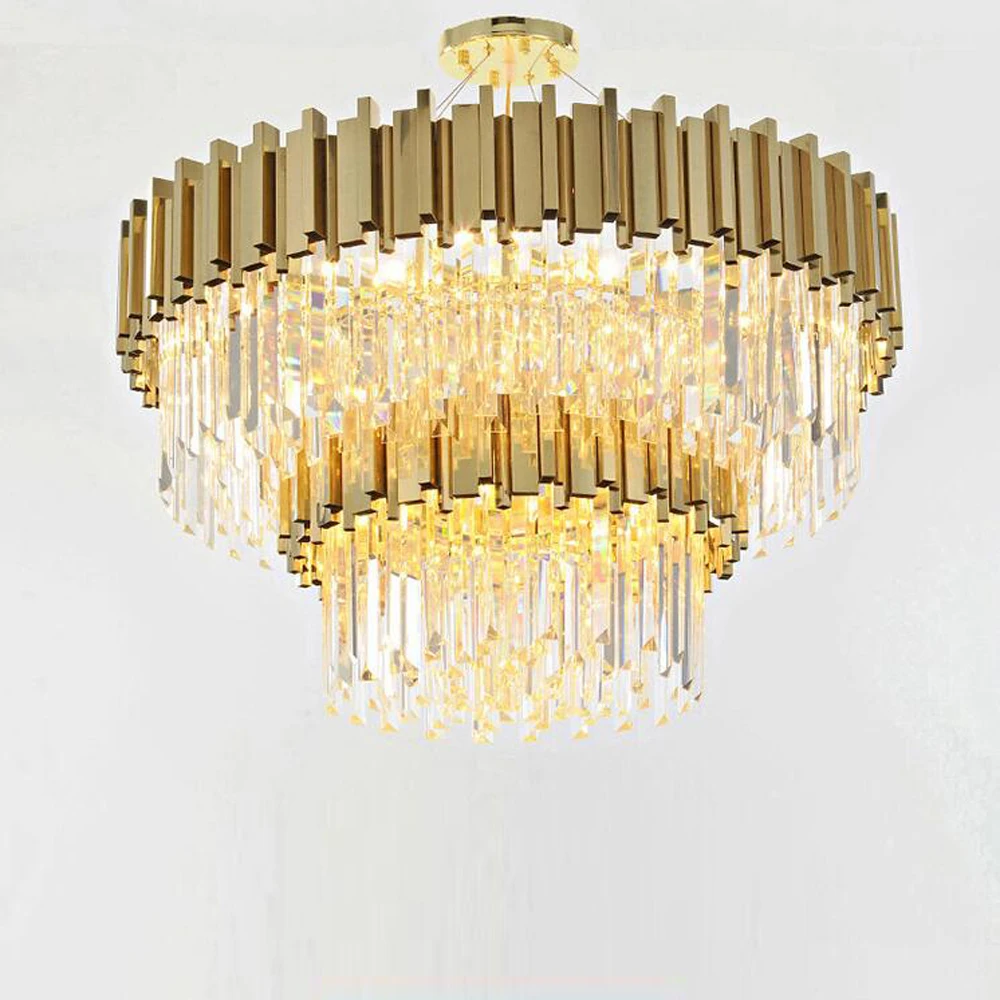 

round design gold crystal chandelier modern lamp AC110V 220V luxury living room lights , hotel large chandelier lighting