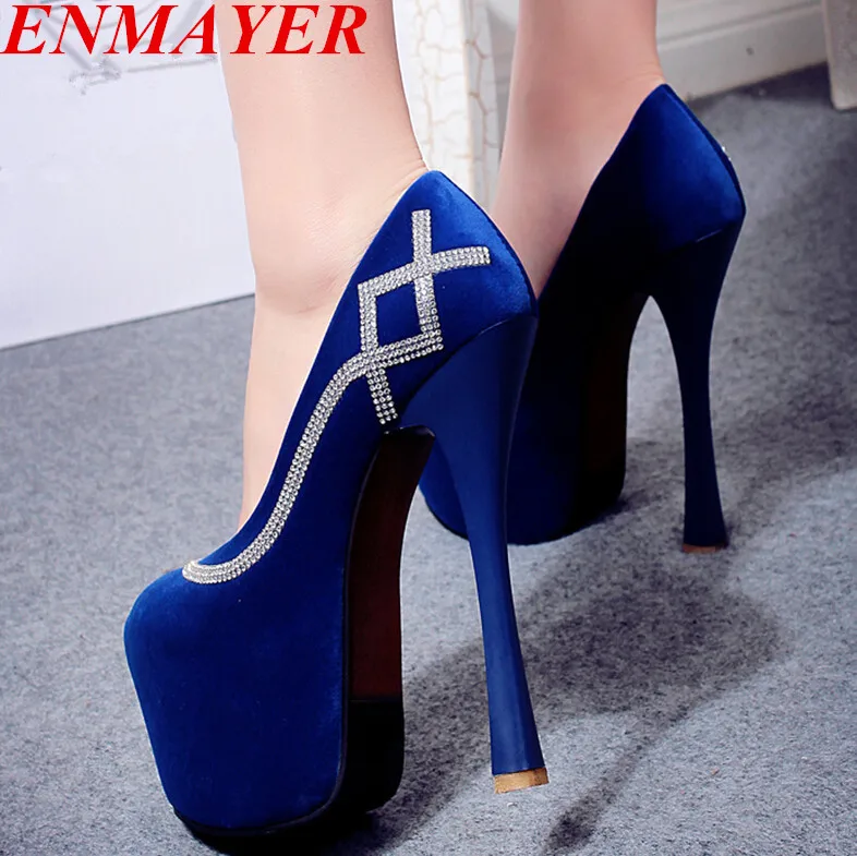 

ENMAYES  basic round toe thin high heels women pumps  night party dancing fashion sexy wedding pumps slip-on solid shoes pumps