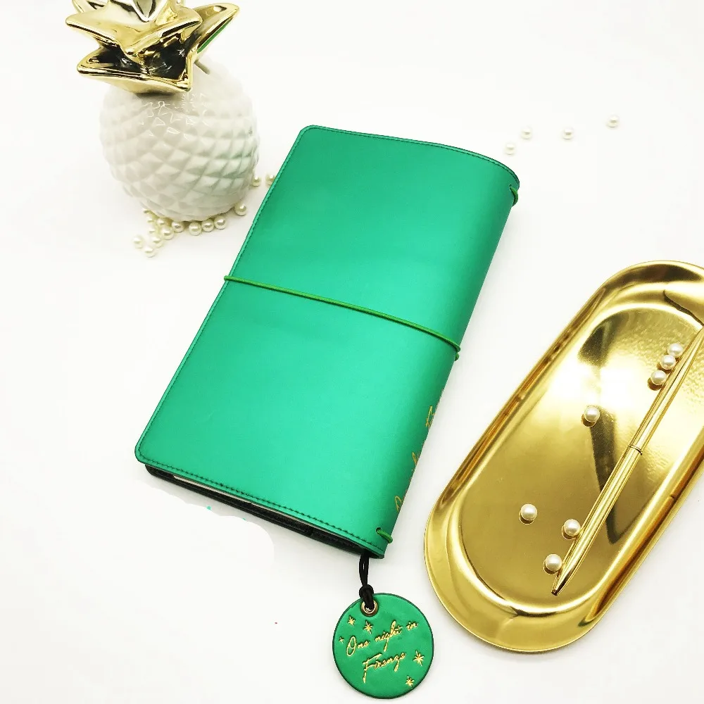 

Creative Bright Green Color Traveler Notebook Set 13.5*22cm School Office Supplies 1 Piece 2018 Summer Gift