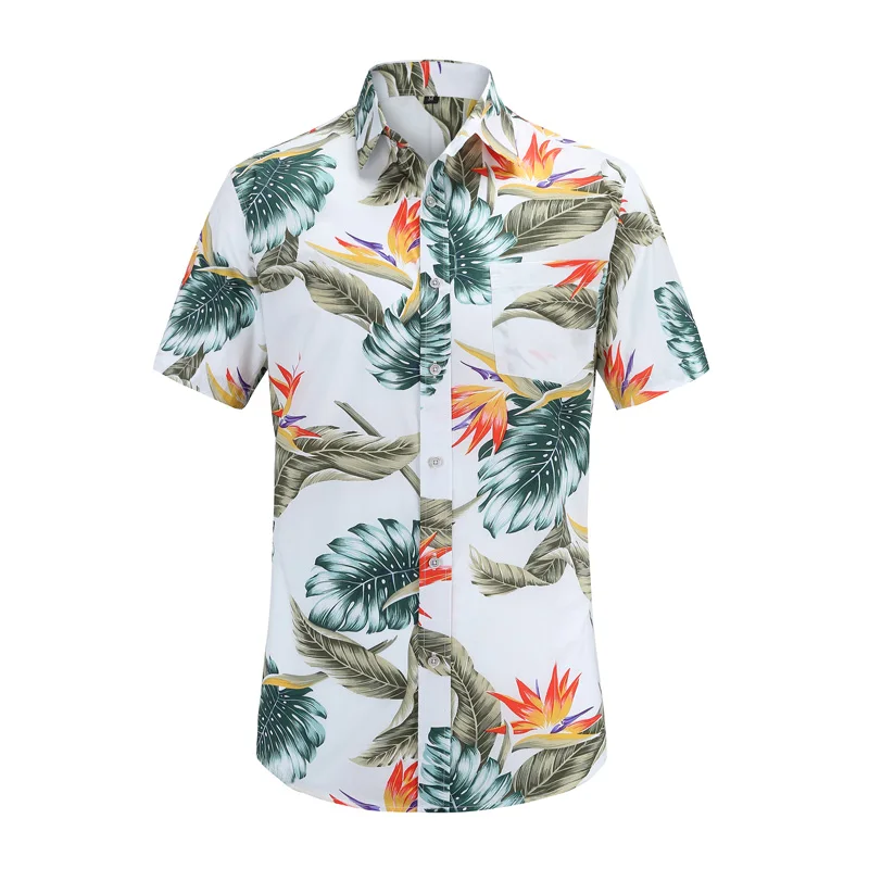 Мужская Повседневная летняя гавайская рубашка с коротким рукавом, мужские хлопковые рубашки на пуговицах с цветочным принтом и фламинго, новинка, S-3XL