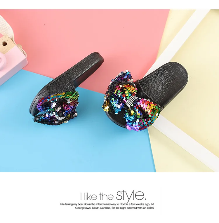 Кожаные детские сандалии для маленьких девочек модные блестки тапочки для принцессы Блеск обувь воды Лето 2019 г. шлёпанцы женщин д