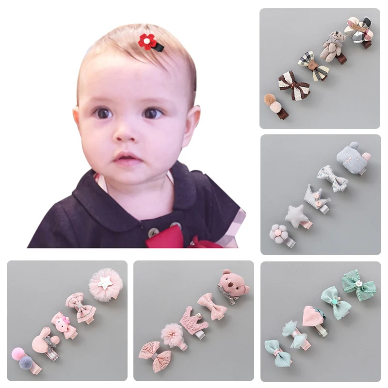 5Pcs Baby Hair Clips Cute Baby Girl Bows Crown Hair Clips Kids Child