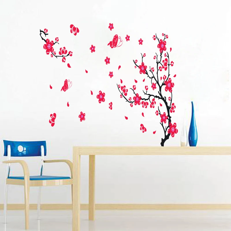 Removable Blossom Flower Butterfly Vinyl Art Decal Wall Home Sticker Room Decor Plum Wall Stickers Wandaufkleber