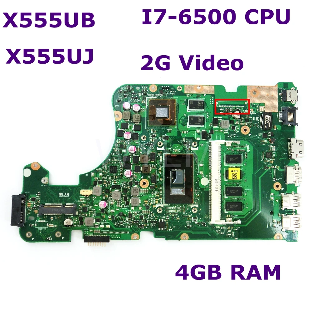 

X555UB With I7-6500 CPU 2G Video Onboard 4GB RAM Mainboard REV 2.0 For ASUS X555UB X555UJ X555U Laptop Motherboard 90NB0AQ0-R013