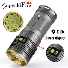 25000LM 9 x Light XM-L T6 LED Power & 3Mode Digital Display Hunting Flashlight Super Bright Waterproof Torch Lamp Bicycle Light