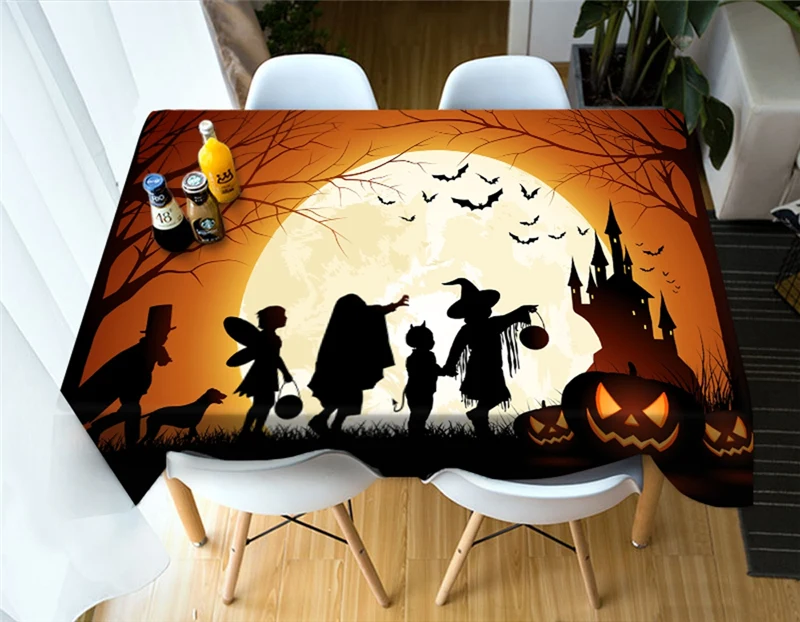 3D Halloween Pumpkin ghost Waterproof rectangle Round Table Cloth Home