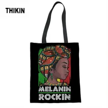 THIKIN Black Art африканские Девушки Печать холщовые сумки-шопперы для женщин хозяйственная сумка женская летняя сумка для пляжа сумки женские Эко хранения
