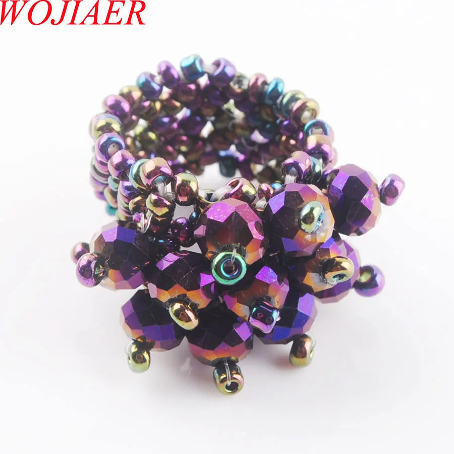 

WOJIAER Crystal Stone Ring For Lady Purple Ray Stretch Austrian Finger Rings Jewellery 1PCS PJ3002