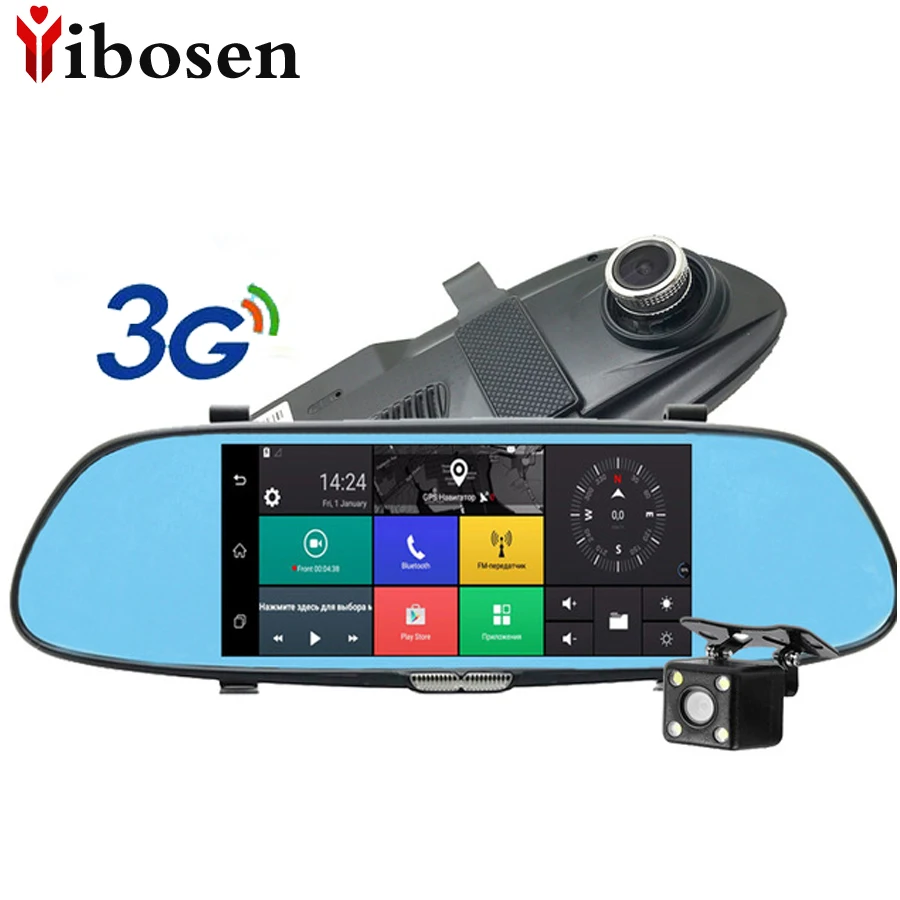 Yibosen 7 &quot3G Видеорегистраторы для автомобилей Камера Двойной объектив GPS