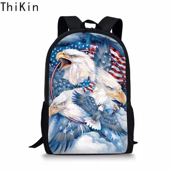 

THIKIN American Canadian Animal Style School Backpack Teenager 3D Eagle Crazy Horse School Bags for Boys Kids Backpack Plecak