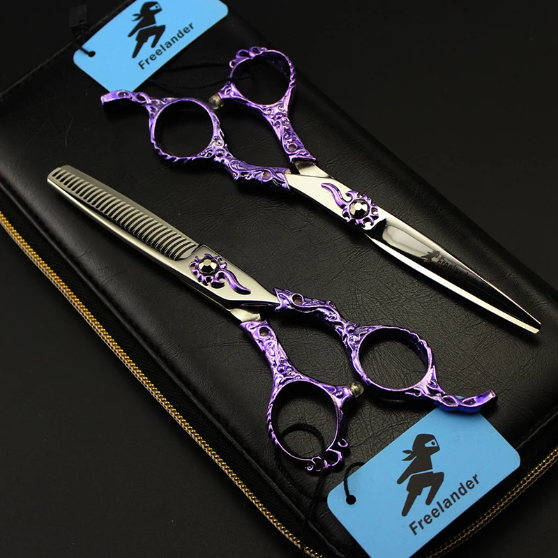 6 дюймов фиолетовый личность прямой филировочный ПЭТ Уход за лошадьми для стрижки волос, ножницы для стрижки Стиль принадлежности для парикмахера Profesional