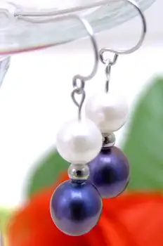 

SALE 6-7mm Black / White Natural SALTWATER PEARL Dangle Earring with white gold-ear182 wholesale/retail Free ship