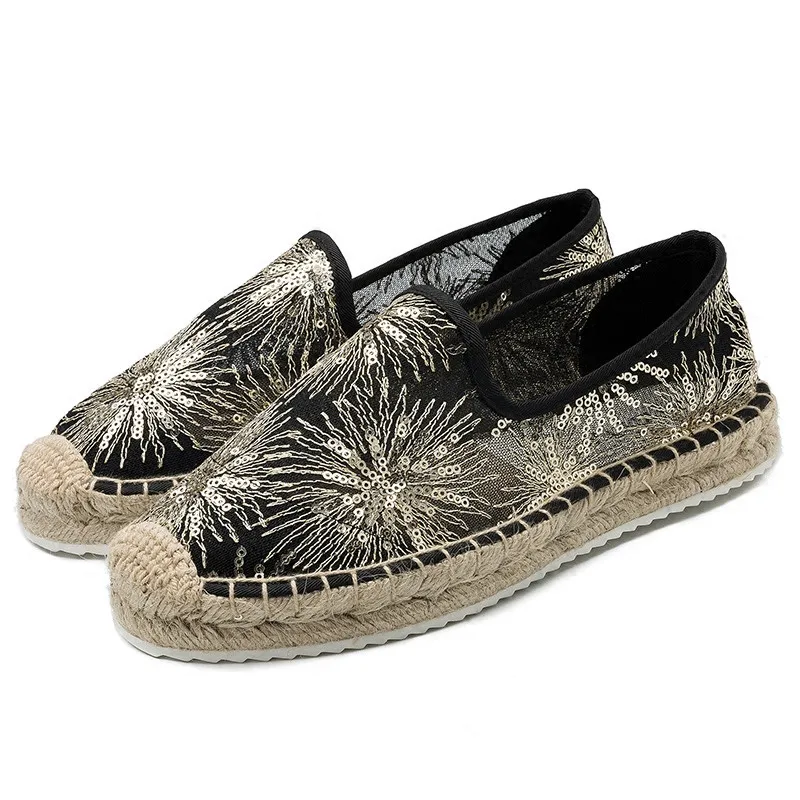 Bling Women Platform Fisherman Shoes Lace Slip-on Casual Loafers Flats Breathable Mules Vintage Ladies Women's Espadrilles Shoes (5)