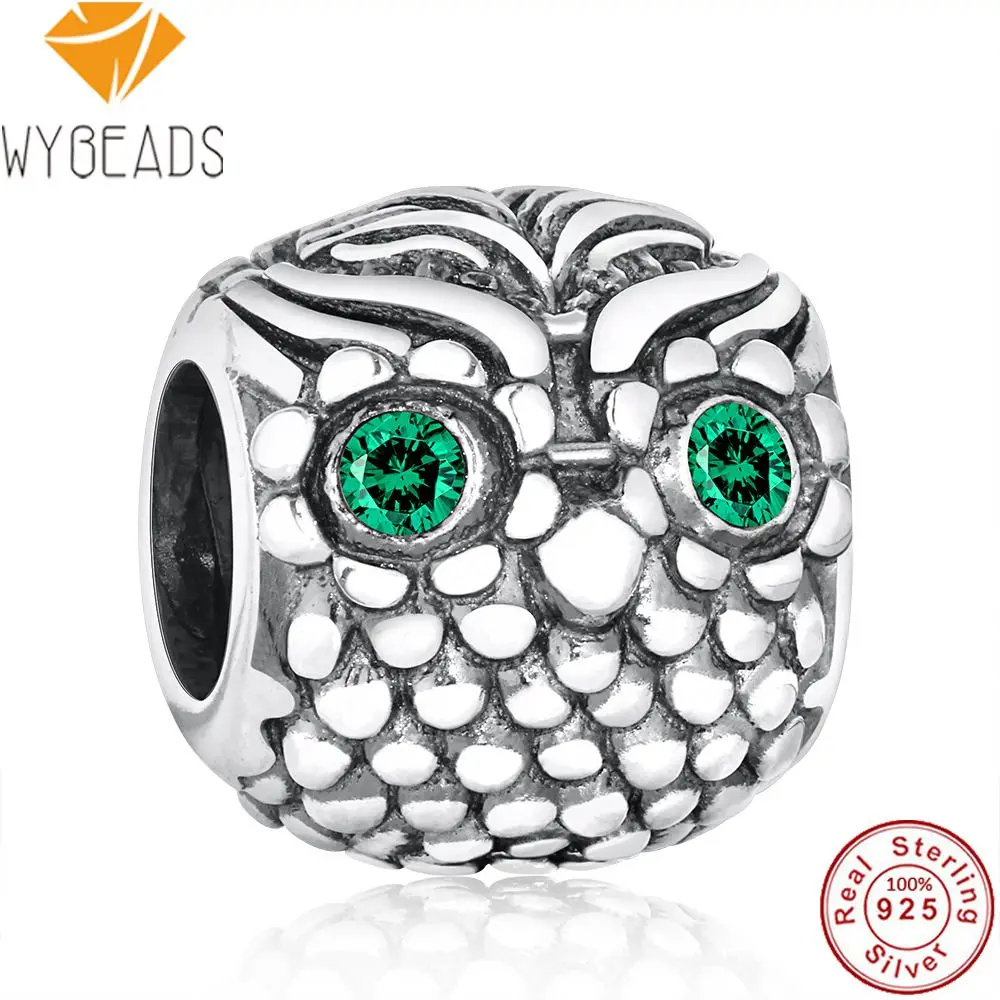 WYBEADS 925 Sterling Silver Cute Owl Crystal Eye Charms European Bead Fit Snake Chain Bracelet Bangle DIY Accessories Jewelry | Украшения и