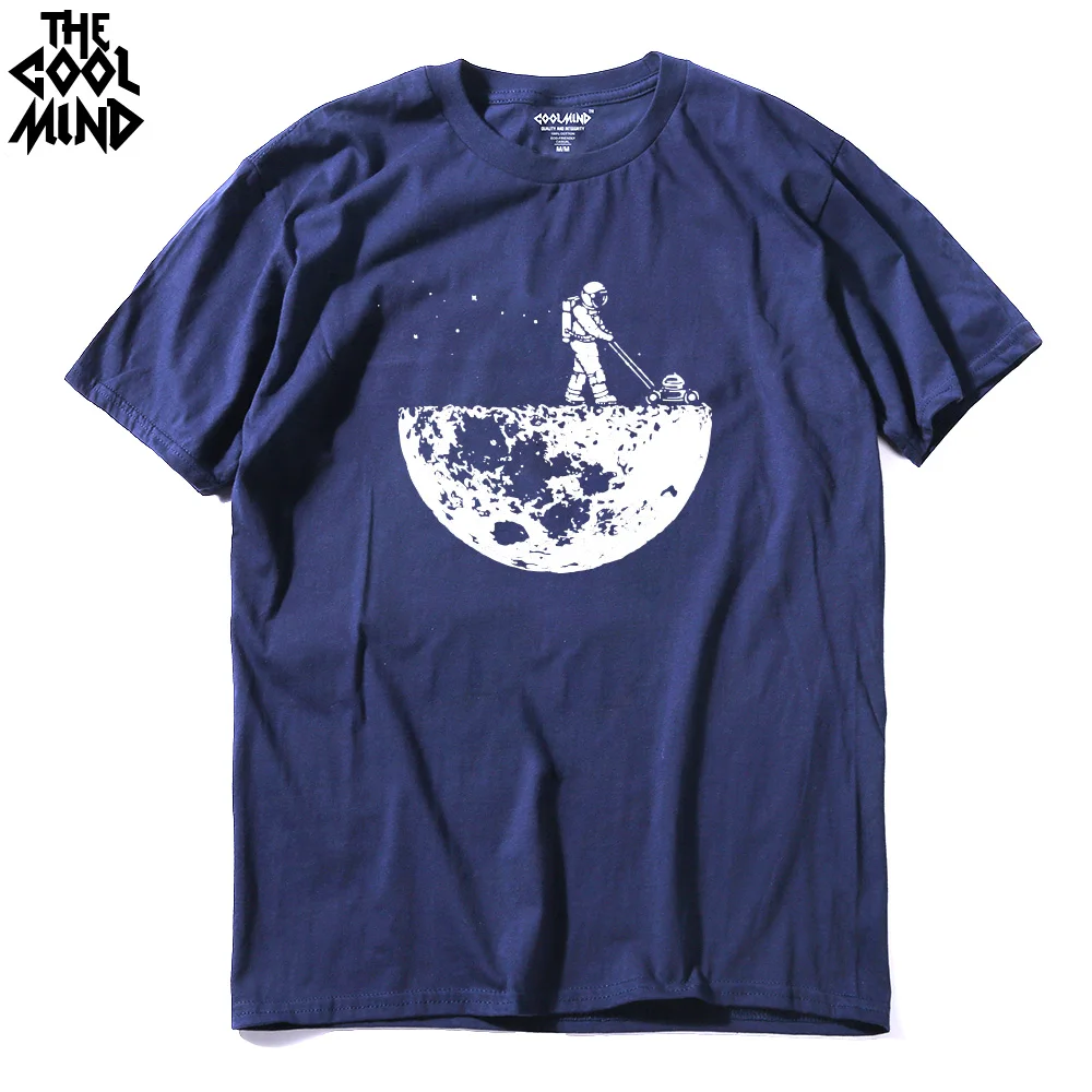 COOLMIND MO0118A с круглым вырезом, хлопок, трикотажная летняя уличная стильная повседневная мужская футболка с коротким рукавом, крутая свободная футболка, Мужская футболка - Цвет: NAV
