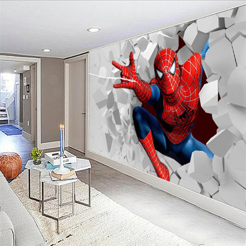 Large-scale murals 3D Spider-man cartoon bedroom television background wallpaper child non-woven cloth 3D Mural Wallpaper Large-scale murals 3D Spider-man cartoon bedroom television background wallpaper child non-woven cloth 3D Mural Wallpaper