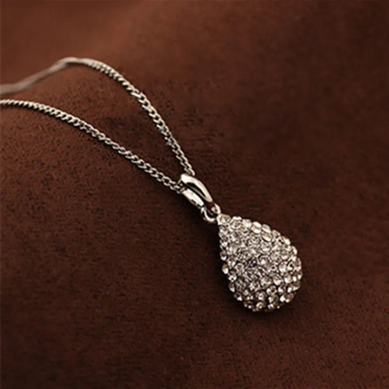 Luxury Full Rhinestone Water Drop Pendant Necklace High Quality Statement Necklace Crystal