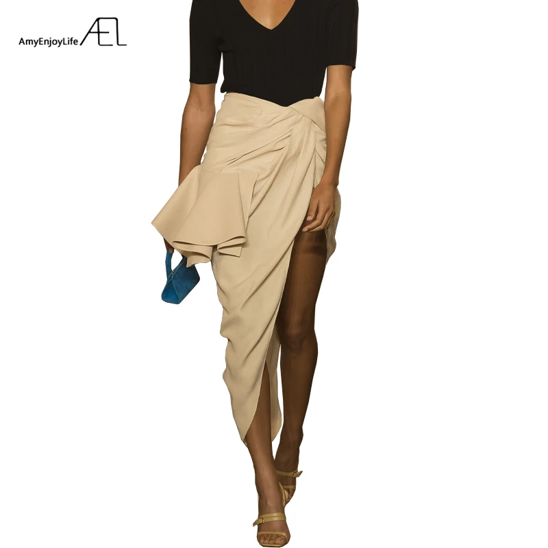 

AEL High Split Skirt Draped Asymmetric Woman New Runway Skirts 2019 Fashion Female Clothing Exclusive Customization