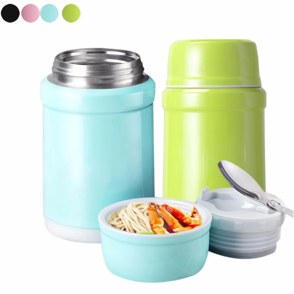 

2018 Vacuum Insulated Thermal Water Bottle Stainless Steel Soup Food Container Flask With Spoon Outdoor Travel Portable Bottle