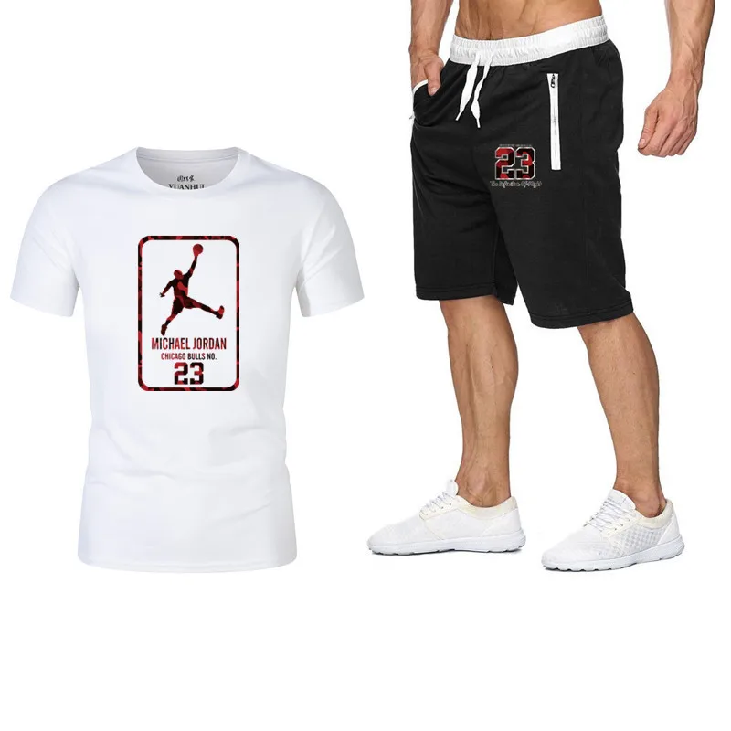 

Fashion hot Sale Men's Sets T Shirts+Shorts Two Pieces Sets Casual Tracksuit Tide brand Tshirt Gyms Fitness Sportswears set2019