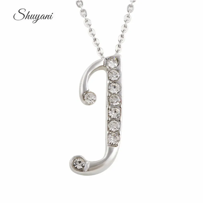 New Trendy Letter Necklace Silver Plated Initial Crystal J Pendant Handmade Accessories in