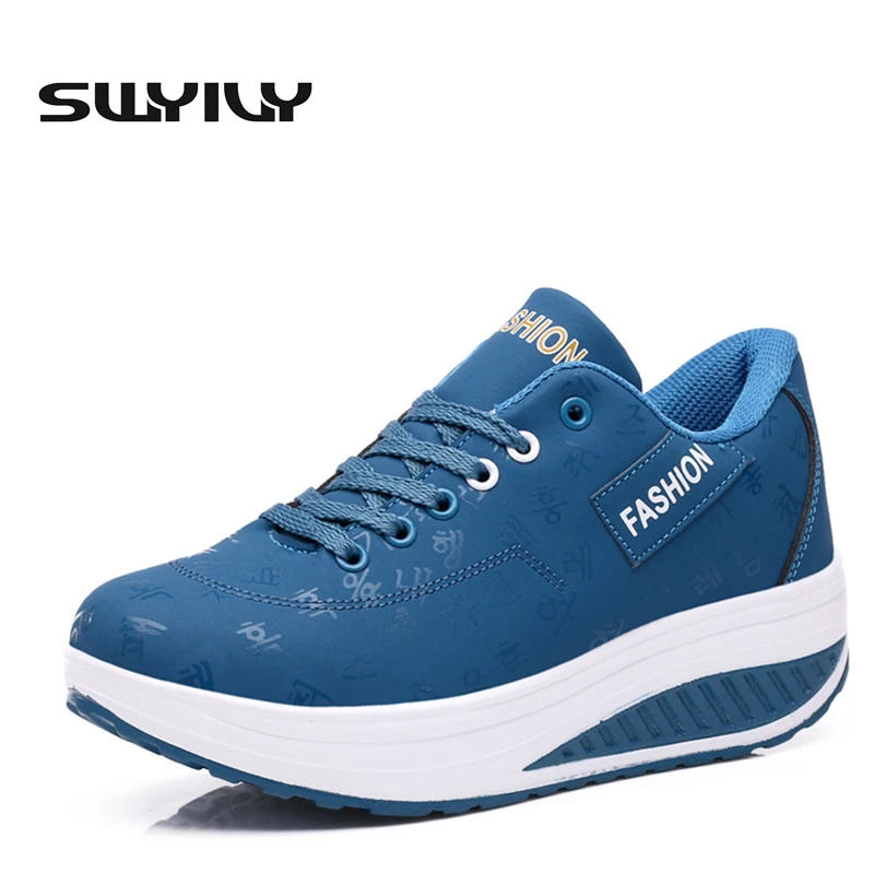 PU  Lacing Women Toning Shoes 5.5CM Thick Soles Height Increased Breathable Wedges Swing Sneakers 2017 New Autumn Slmming Shoes