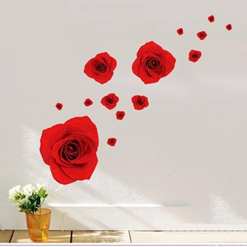 

Createforlife Home Decoration Art Vinyl Mural Wall Sticker Decal Red Rose Flowers Butterfly Decal Paper